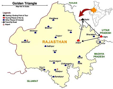 Golden Triangle Map with Rajasthan Travel